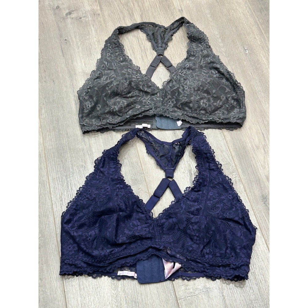Bundle Savage X Fenty Lace Bralette 1X Gray Navy Racerback Strappy‎ Bra
